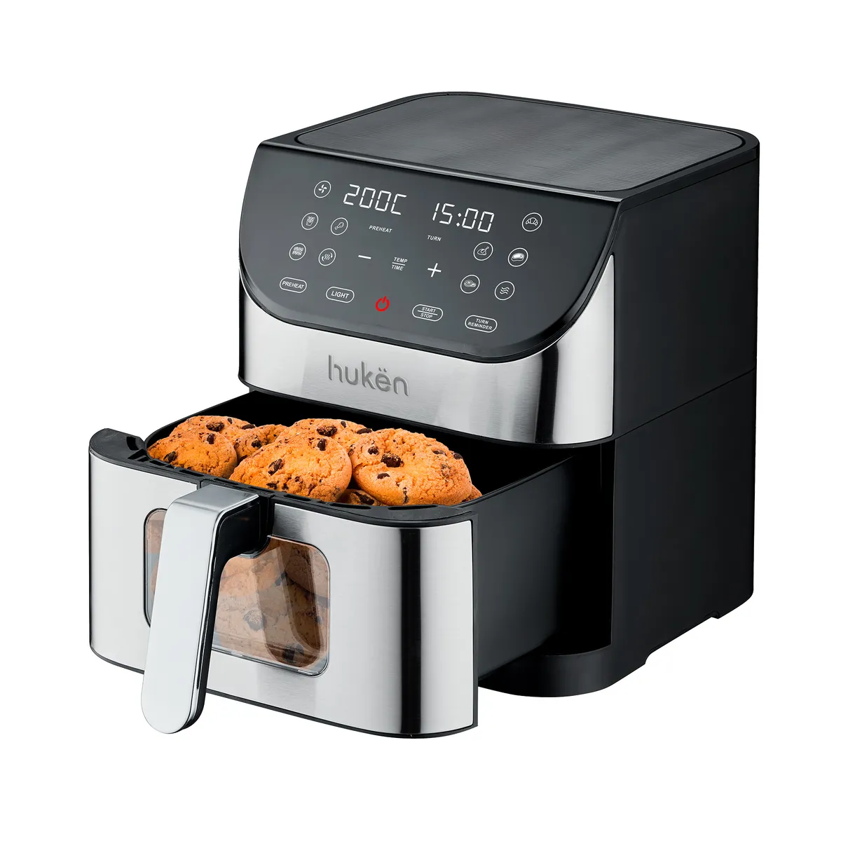 HUKEN - Freidora de Aire Ventana Easy-View 6 Lt  Acero Touch Hukën