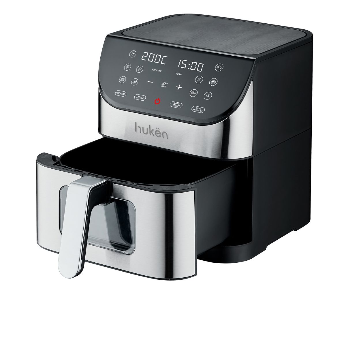 HUKEN - Freidora de Aire Ventana Easy-View 6 Lt  Acero Touch Hukën