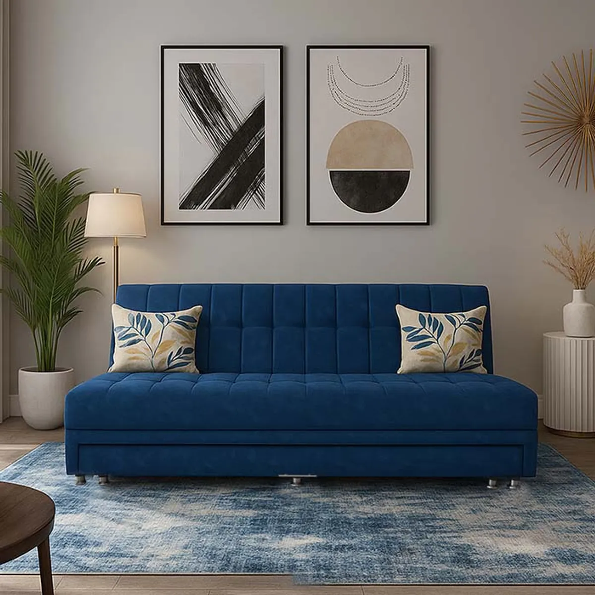 GENERICO - SOFA CAMA TARIMA GREGOR TELA ANTIFLUIDO AZUL NAVY