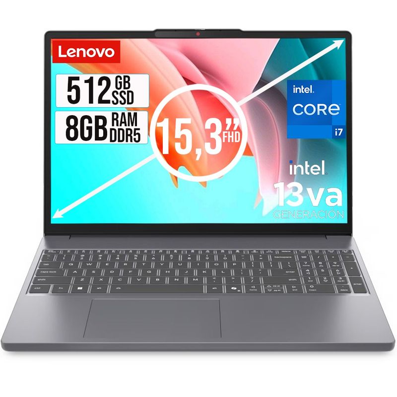 LENOVO - Portátil Lenovo Intel Core I7 13620H 512GB SSD 8GB RAM 15" WUXGA