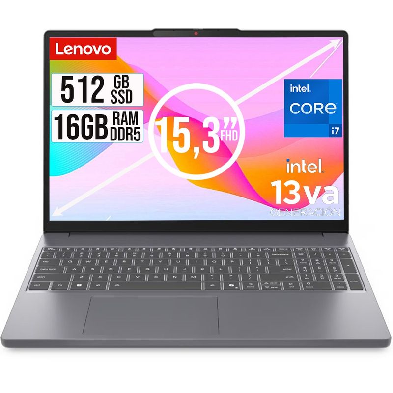 LENOVO - PORTATIL LENOVO SLIM INTEL CORE I7 13620H SSD 512GB RAM 16GB DDR5 15,3 WUXGA