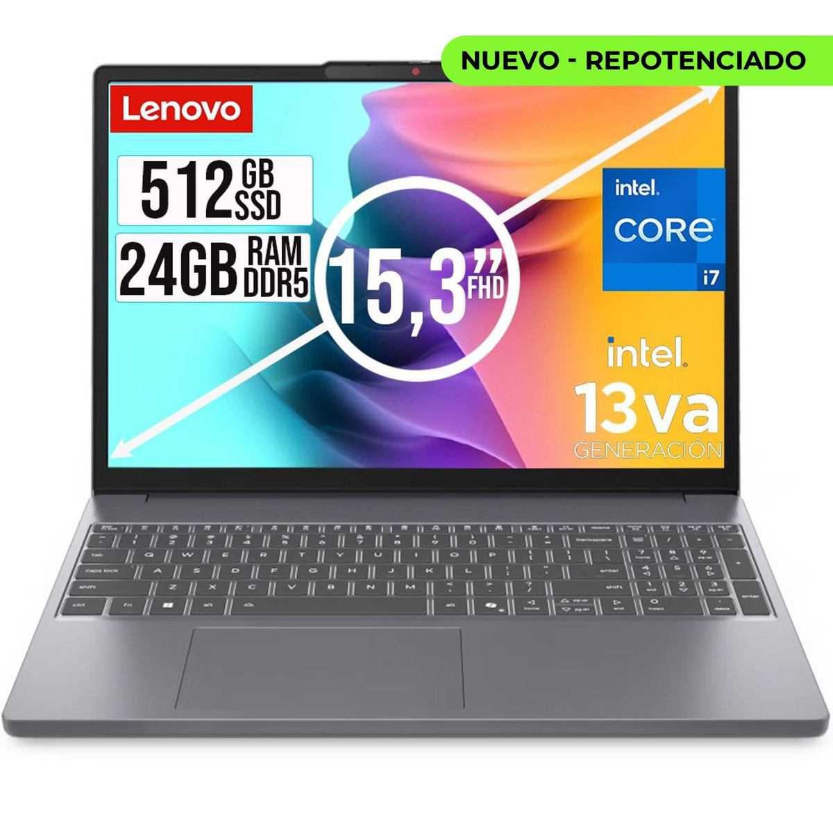 Lenovo - Portátil Lenovo IdeaPad Slim 3 15.3" Intel Core i7-13620H 24GB RAM 512GB SSD WUXGA