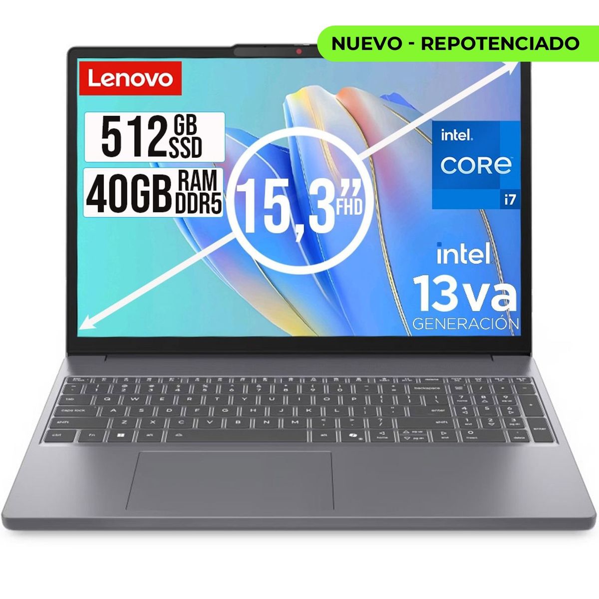 LENOVO - PORTATIL LENOVO SLIM INTEL CORE I7 13620H SSD 512GB RAM 40GB DDR5 15,3 WUXGA