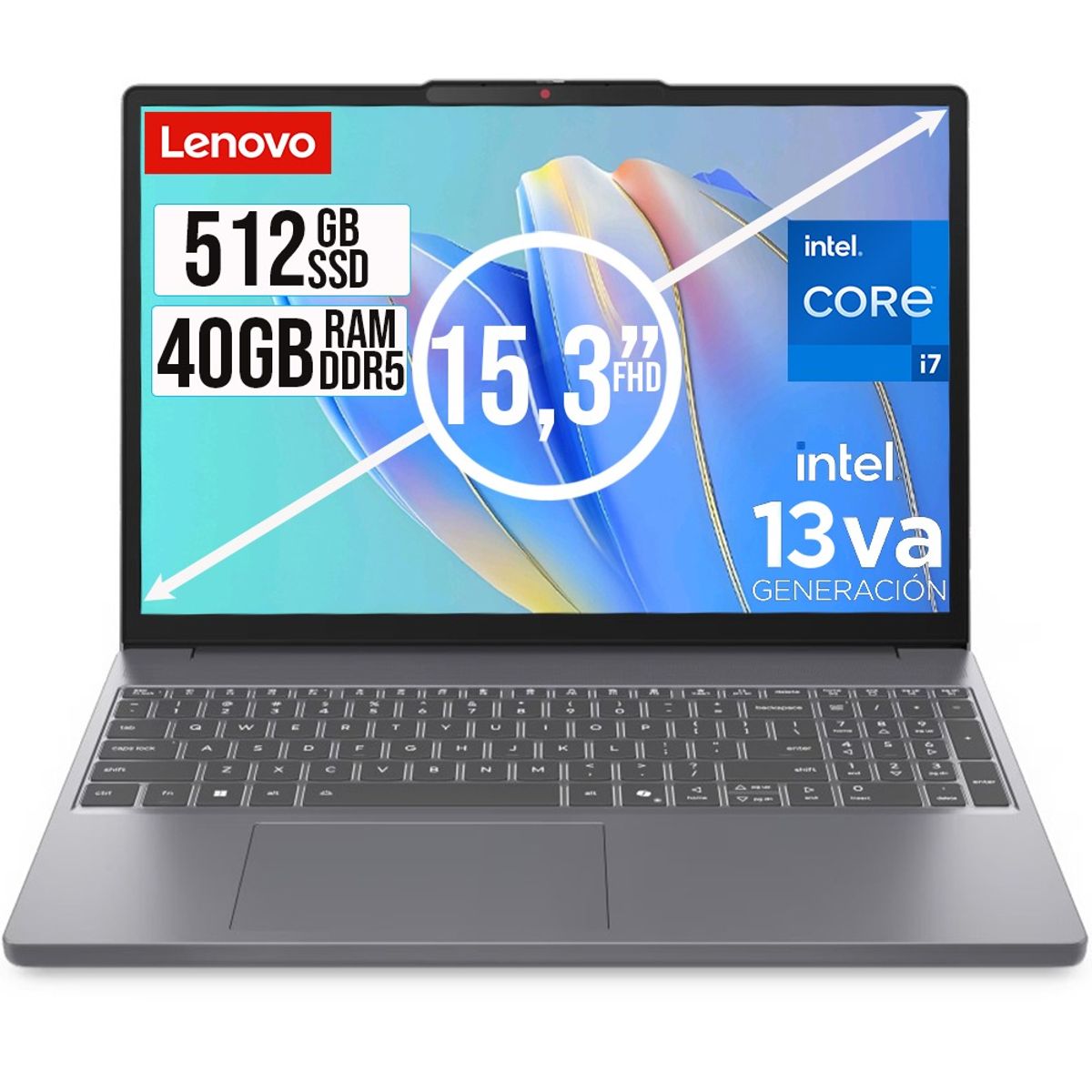 Lenovo - PORTATIL LENOVO SLIM INTEL CORE I7 13620H SSD 512GB RAM 40GB DDR5 15,3 WUXGA