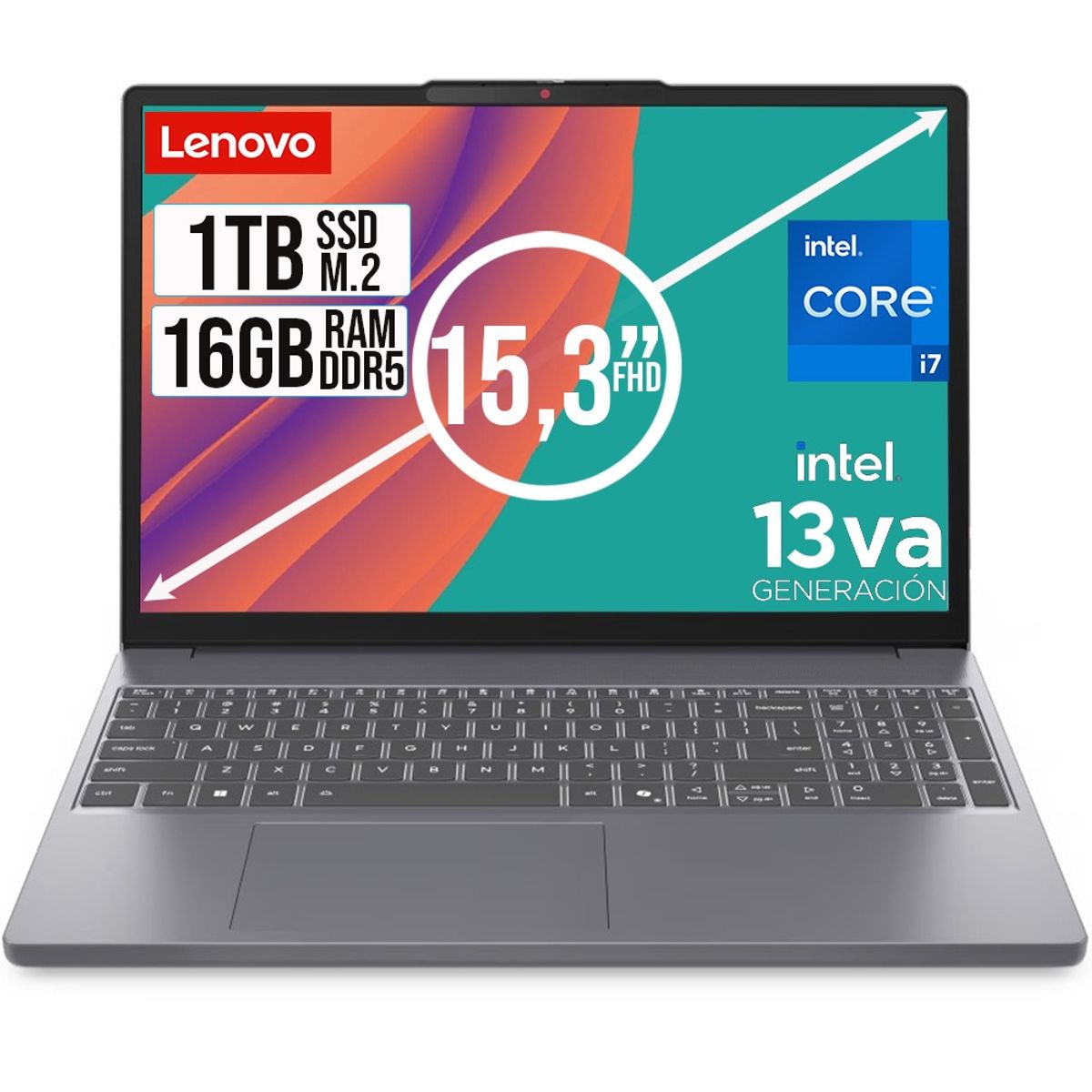Lenovo - PORTATIL LENOVO SLIM INTEL CORE I7 13620H SSD 1TB RAM 16GB DDR5 15,3 WUXGA