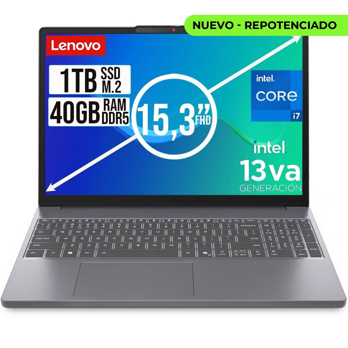 Lenovo - PORTATIL LENOVO SLIM INTEL CORE I7 13620H SSD 1TB RAM 40GB DDR5 15,3 WUXGA