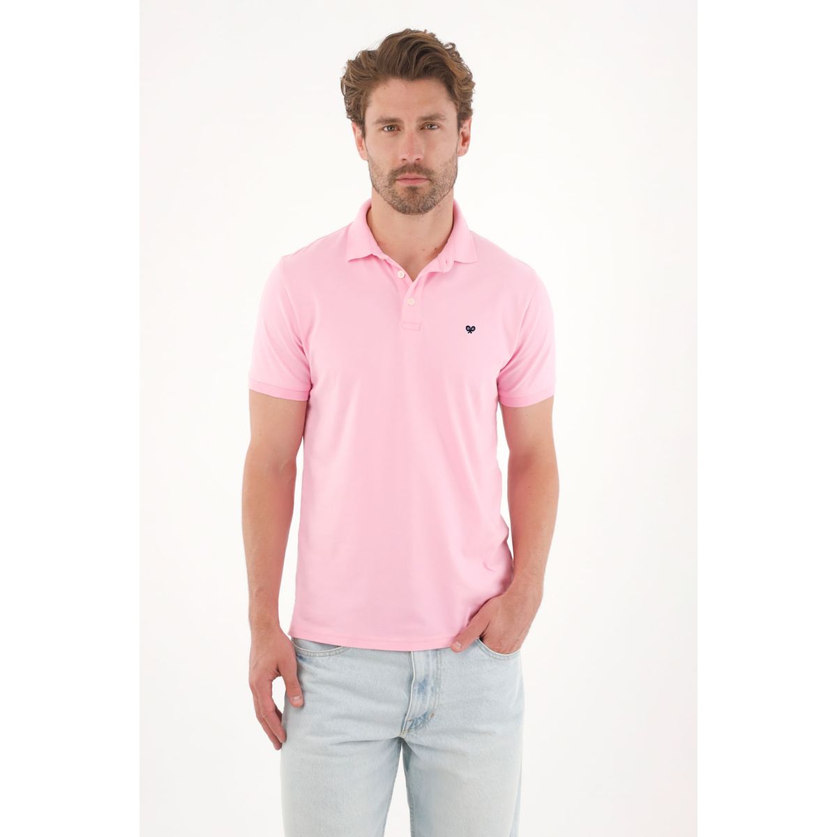 TENNIS - Polo en tela piqué licra rosada para hombre