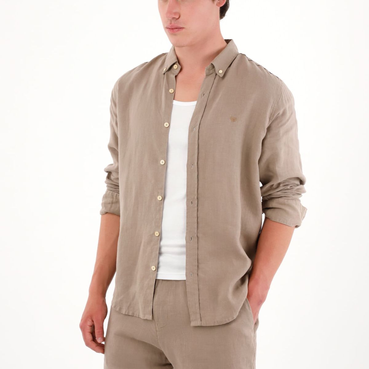 TENNIS - Camisa en 100% lino con mini bordado gris para hombre