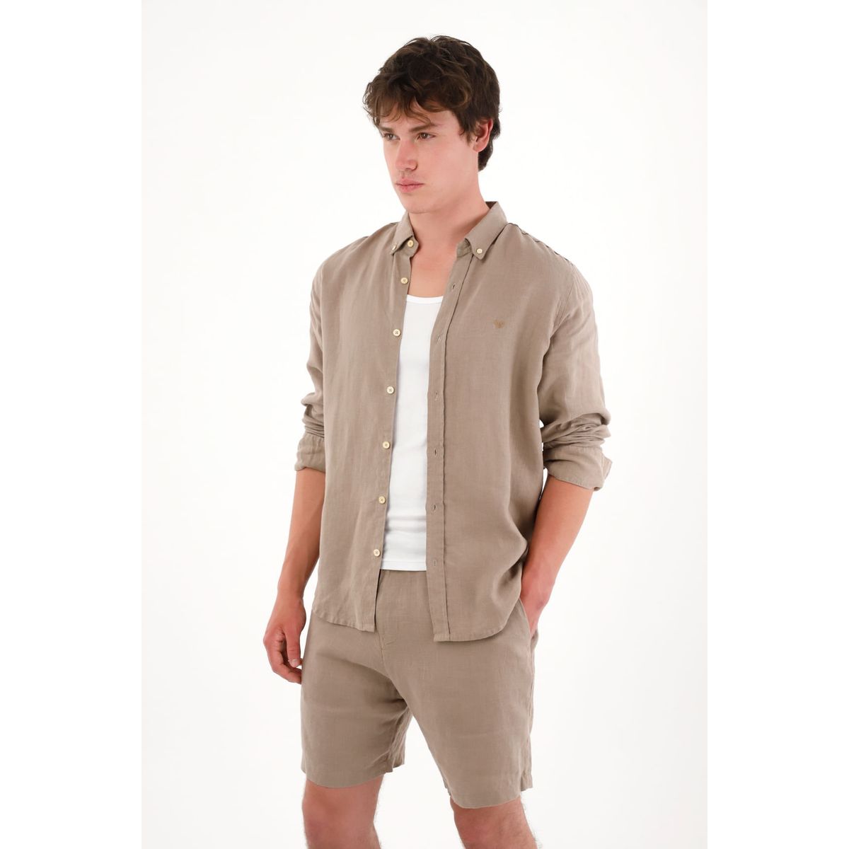 TENNIS - Camisa en 100% lino con mini bordado gris para hombre