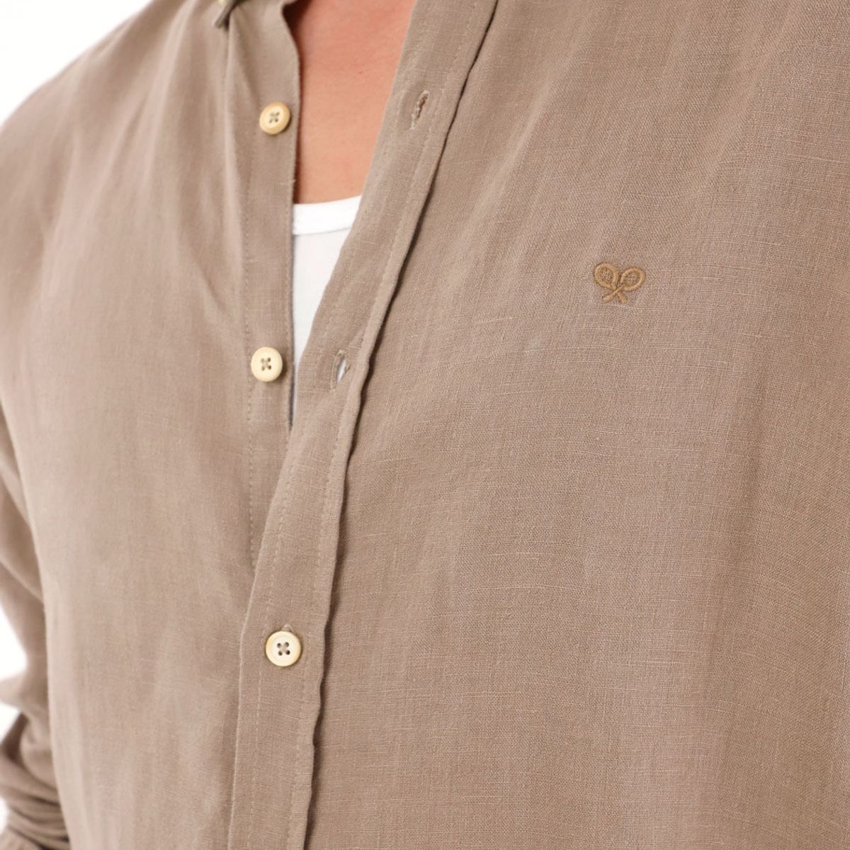 TENNIS - Camisa en 100% lino con mini bordado gris para hombre