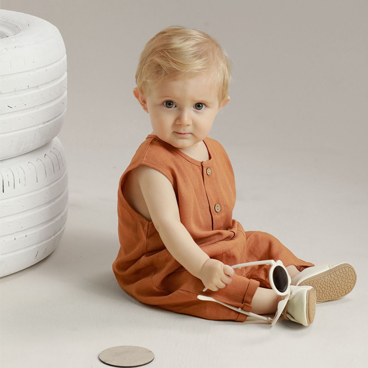 BABY SAMUU - Enterizo Lino Natural con Botones - Gael