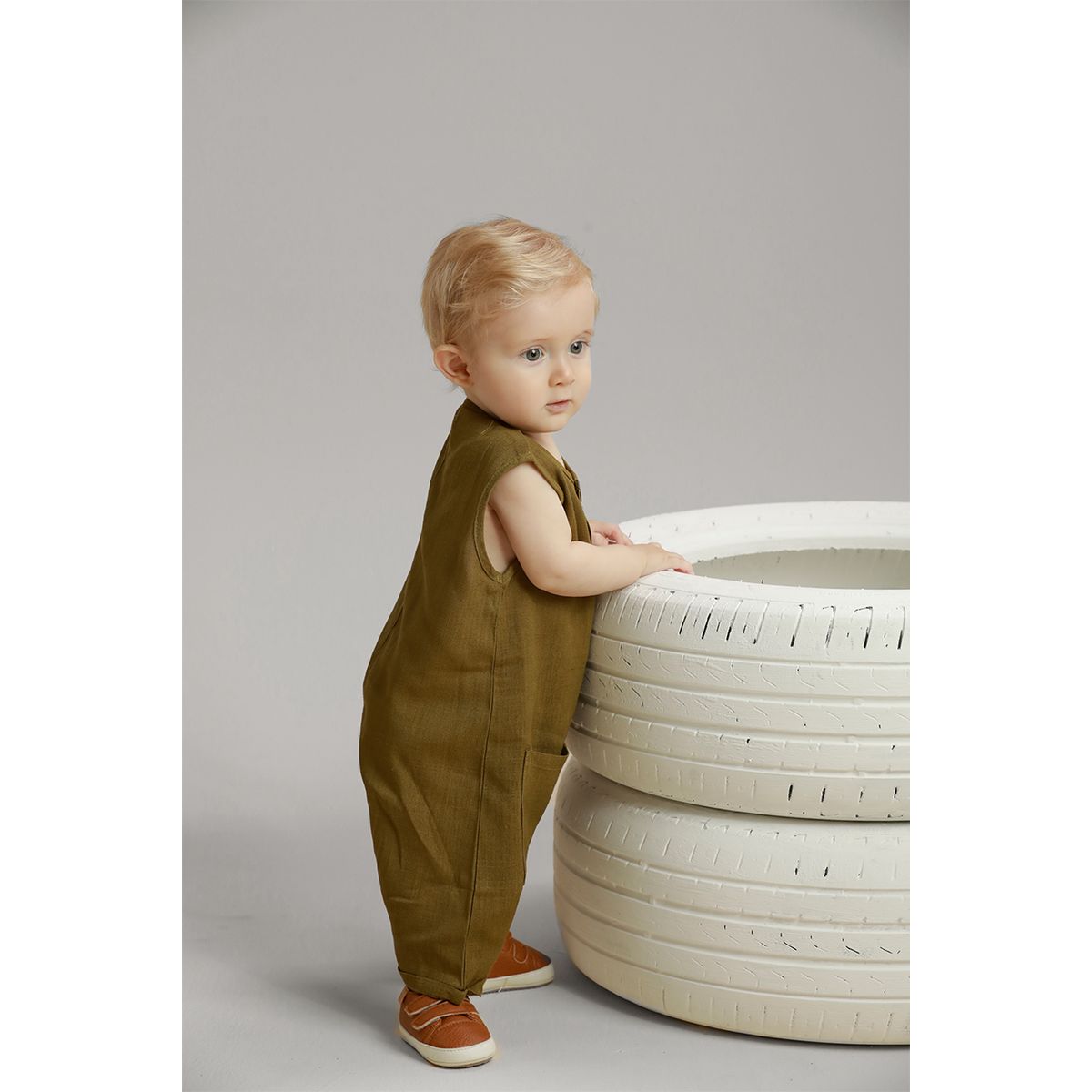 BABY SAMUU - Enterizo Lino Natural con Botones - Gael
