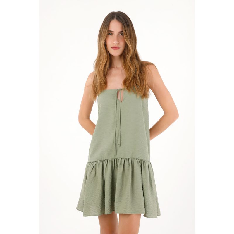 TENNIS - Vestido corto de tela con textura verde para mujer