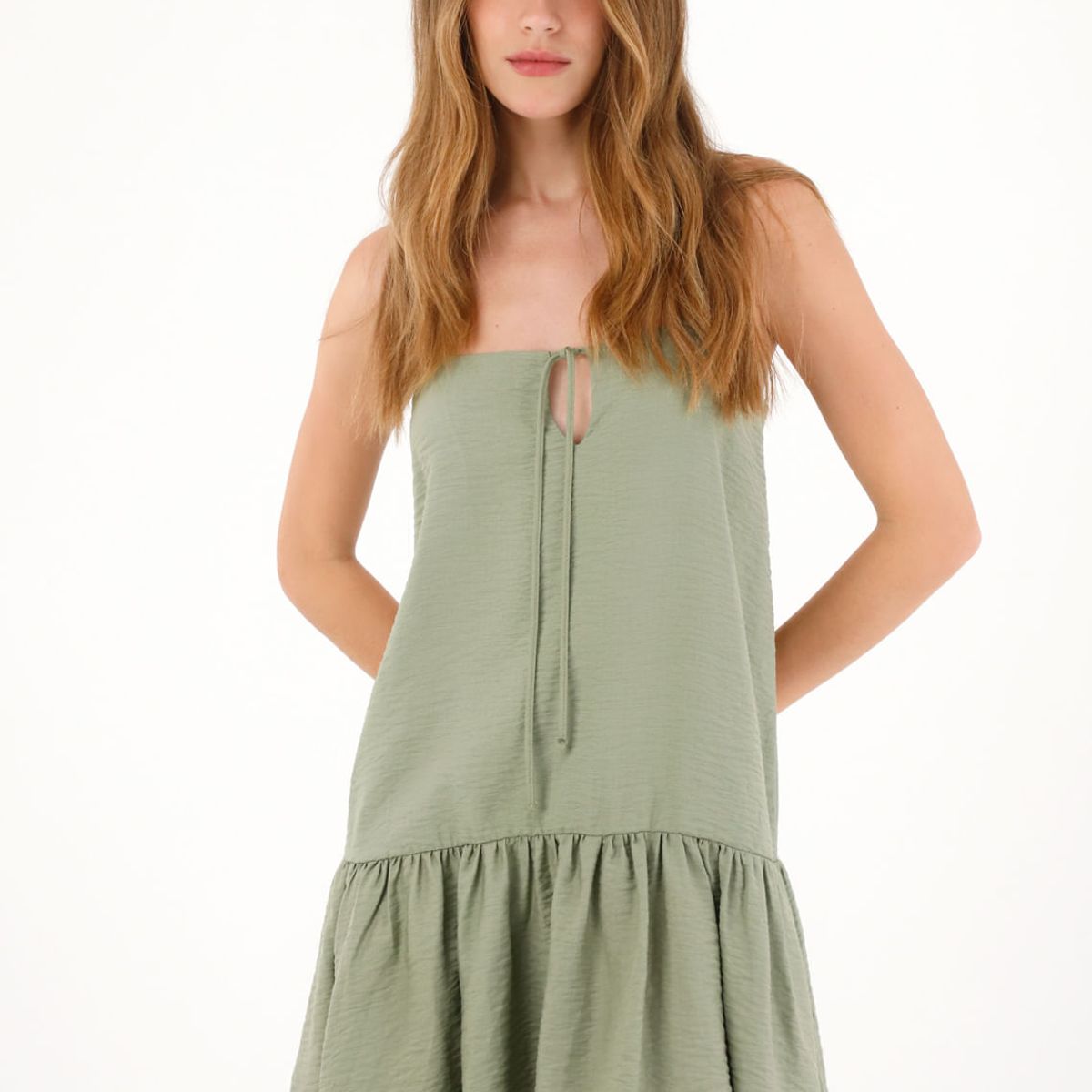 TENNIS - Vestido corto de tela con textura verde para mujer
