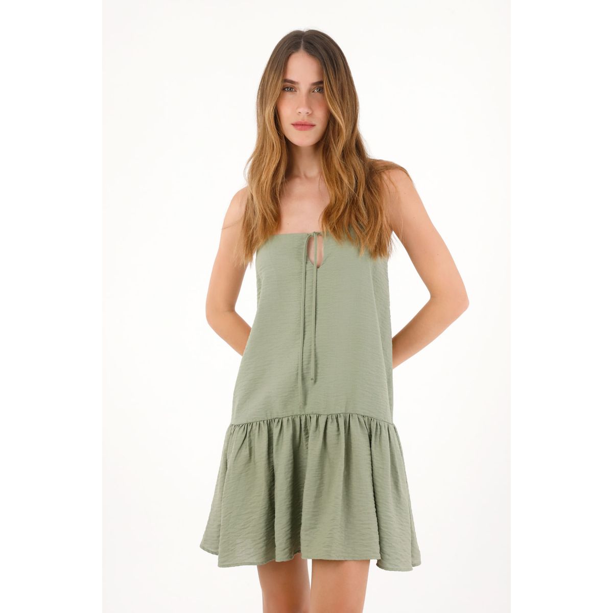 TENNIS - Vestido corto de tela con textura verde para mujer