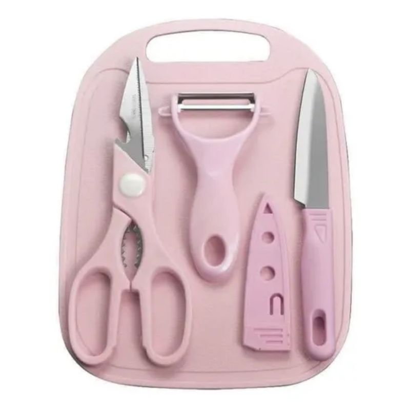 GENERICO - Kit Herramientas Cocina Cuchillos Con Tabla Rosa Pálido
