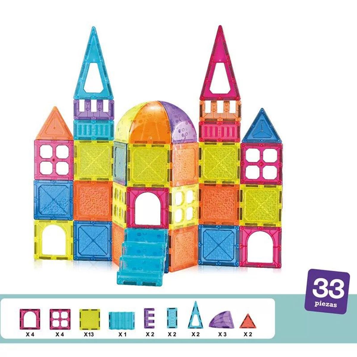 GENERICO - Juego Castillo Construcción 33 Piezas Bloques y Fichas