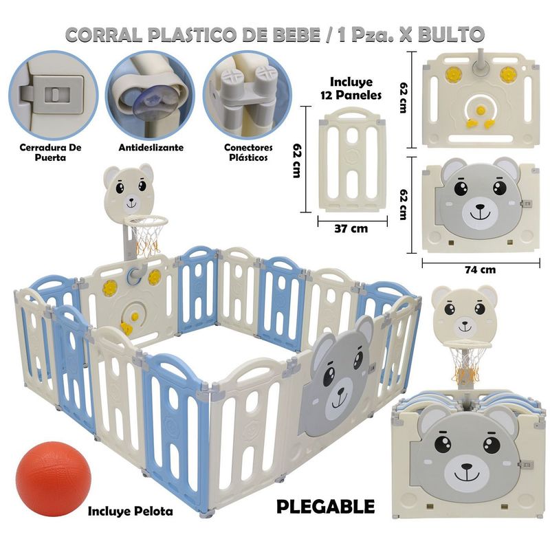 GENERICO - Corral Plegable Modular 12 Paneles con Cancha de Basket