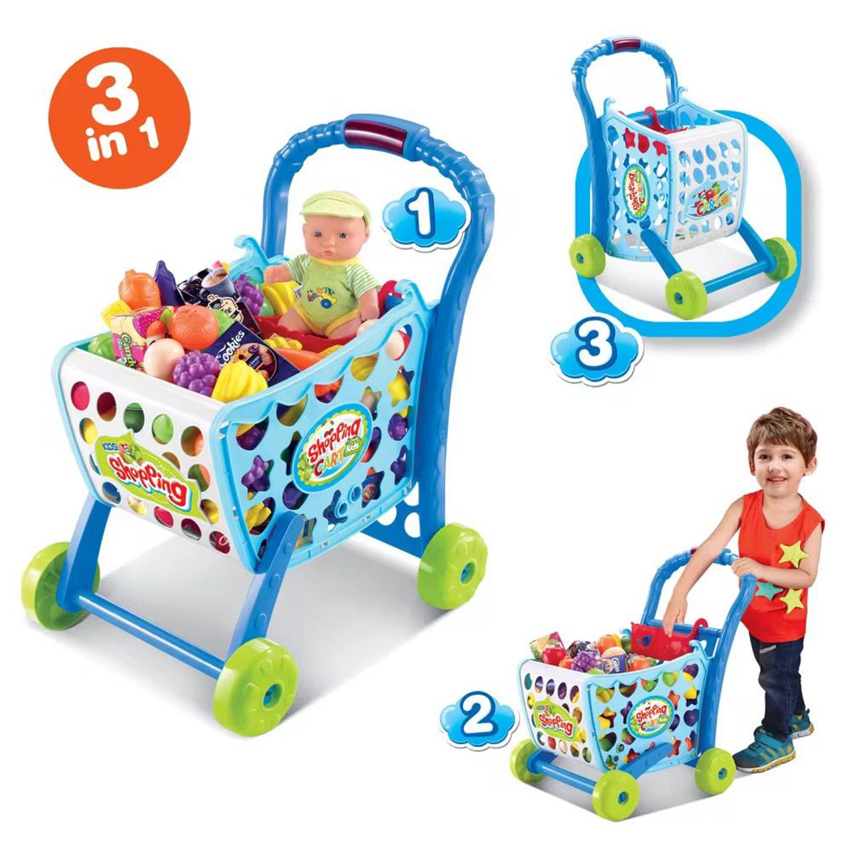 GENERICO - Carro De Mercado Musical Con Luces Y 28 Accesorios Azul