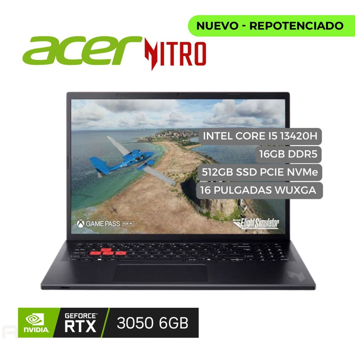 ACER - Portatil Acer Nitro Lite, Intel Core I5 13420H, 16GB DDR5, 512GB SSD, 15.6" WUXGA RTX 3050 6GB