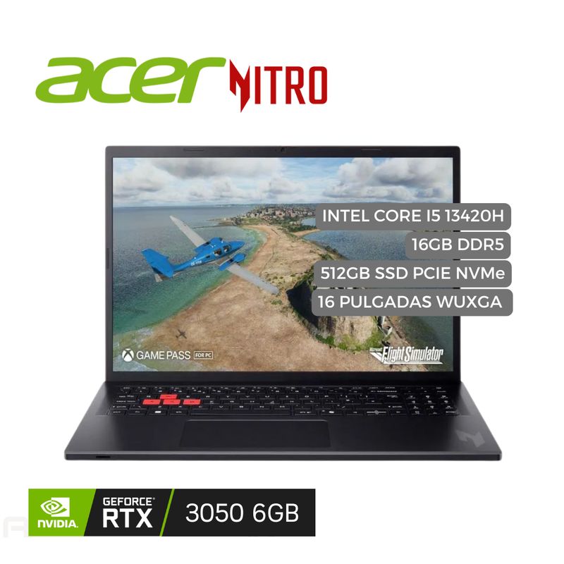 ACER - Portatil Acer Nitro Lite, Intel Core I5 13420H, 16GB DDR5, 512GB SSD, 15.6" WUXGA RTX 3050 6GB