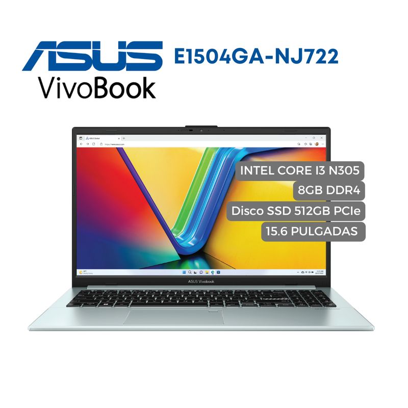 ASUS - Portatil Asus E1504GA Intel Core I3 N305, 8GB DDR4, 512 SSD NVMe, 15.6" FHD