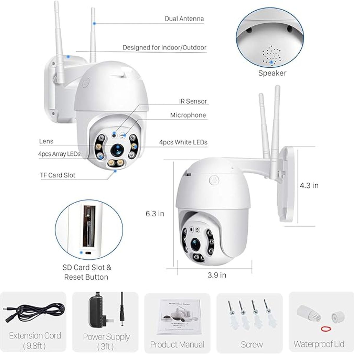 AWEI - Camara PTZ 2 antenas tipo exterior 360 App  V380Pro