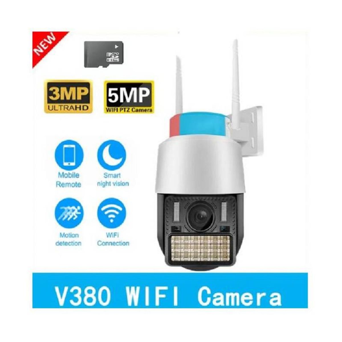 AWEI - Camara dos antenas v380pro Alarma con sirena Exteriores PTZ