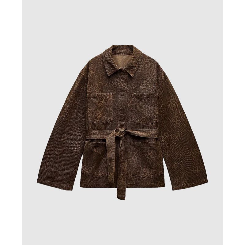 VANN - Cazadora Animal Print Para Mujer Café
