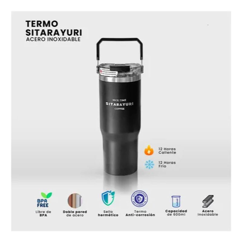 INNOVA - Termo Acero Inoxidable Manija Superior Fríocalor Coffee Flask Negro