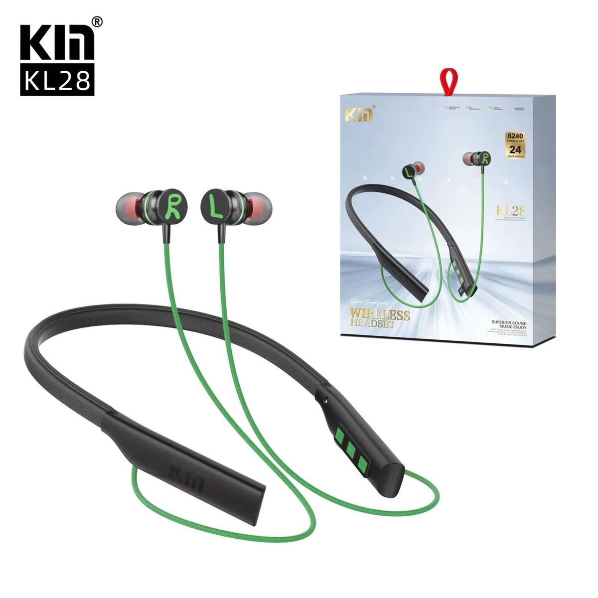 GENERICO - Audífono Bluetooth Cuellera KL28 Nuevo Color Verde