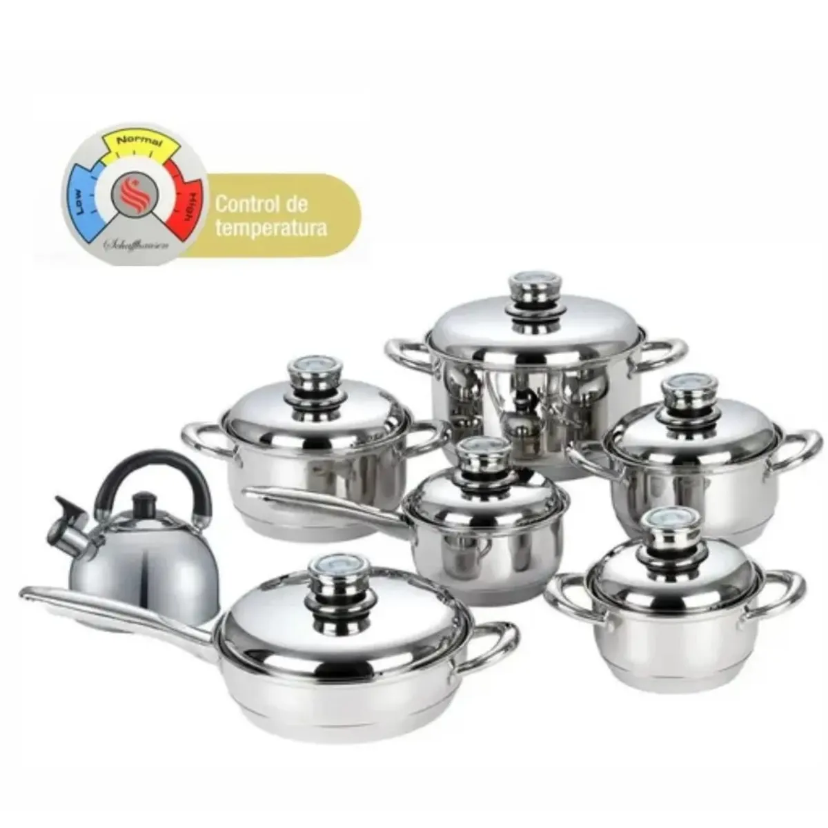 SCHAFFHAUSEN - Juego de ollas acero quirúrgico con termostato schaffhausen 13 piezas