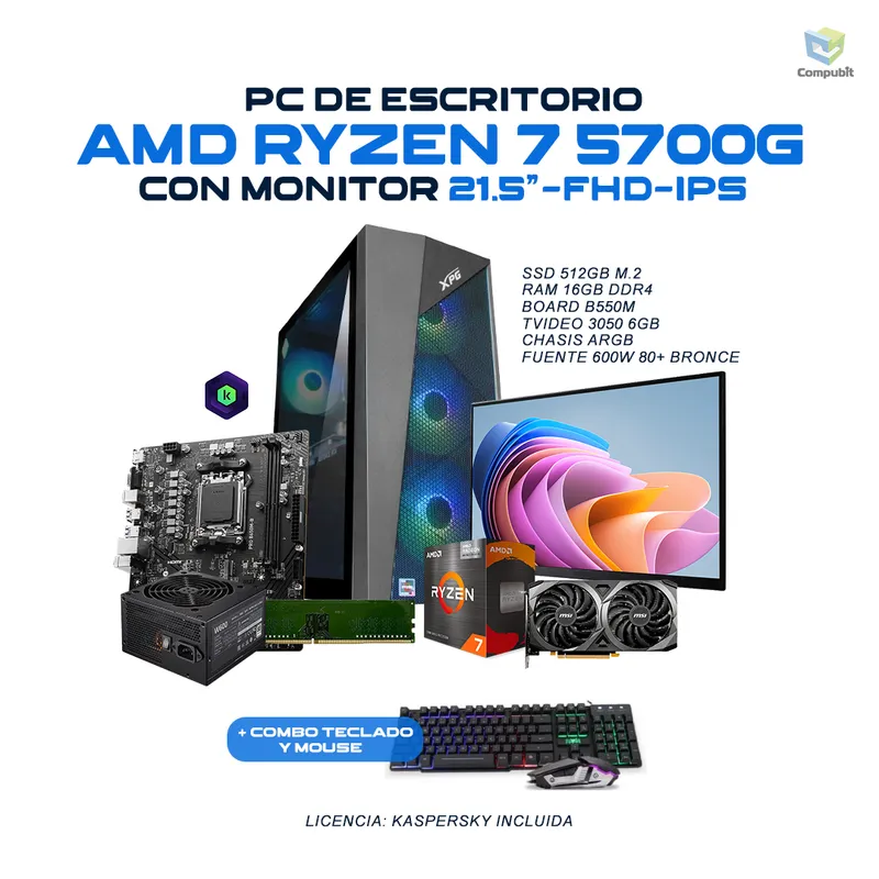 POWER GROUP - PC GAMER AMD Ryzen 7 5700G 16GB 512GB Monitor 21.5” - R57162RX6B