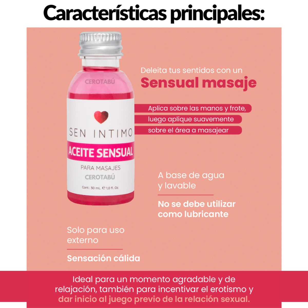 GENERICO - Aceite Caliente Corporal Para Masajes Sen Intimo 30 mL