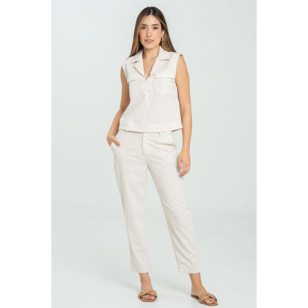 RAGGED - Pantalon lino peach Beige medio Ragged.