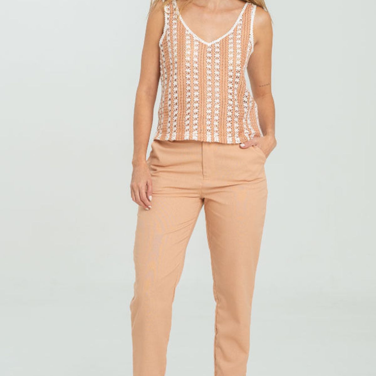 RAGGED - Pantalon lino peach Rosado salmon Ragged.