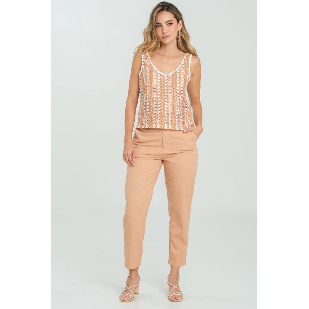 RAGGED - Pantalon lino peach Rosado salmon Ragged.