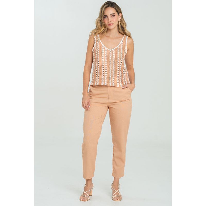 RAGGED - Pantalon lino peach Rosado salmon Ragged