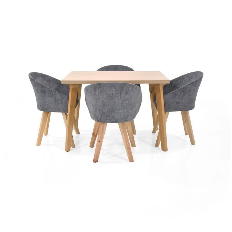 VENECIA - Set de Comedor 4 Puestos Lugo Matiz Sillas Noto Tela Gris