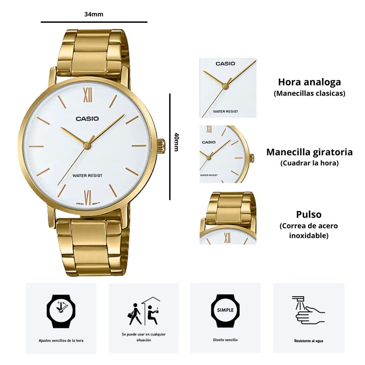 CASIO - Reloj Casio Modelo LTP-VT01G-7B Diseño Elegante