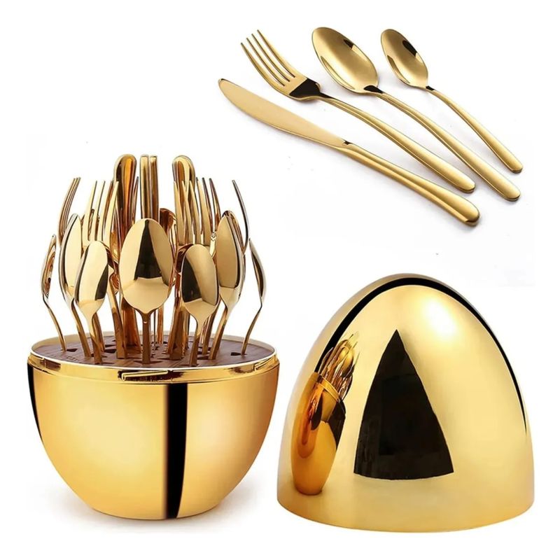 GENERICO - Set Juego De Cubiertos  D Lujo 24pcs Acero Inoxidable Estuche Huevo