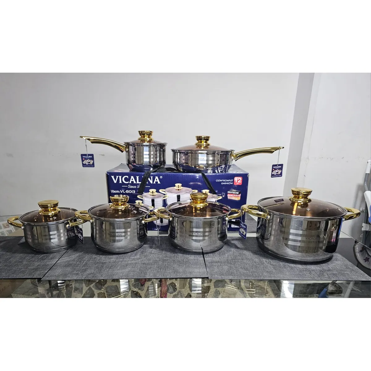 GENERICO - Ollas en acero quirúrgico 12 piezas doradas vicalina