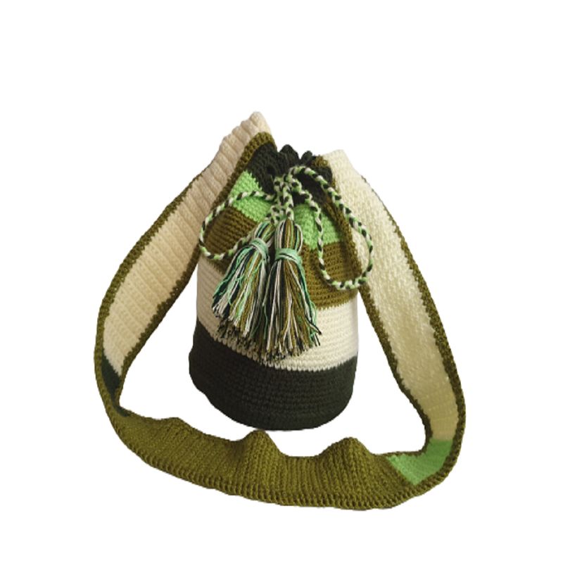 100 - Mochila Bolso Artesanal Color Verde de Tira