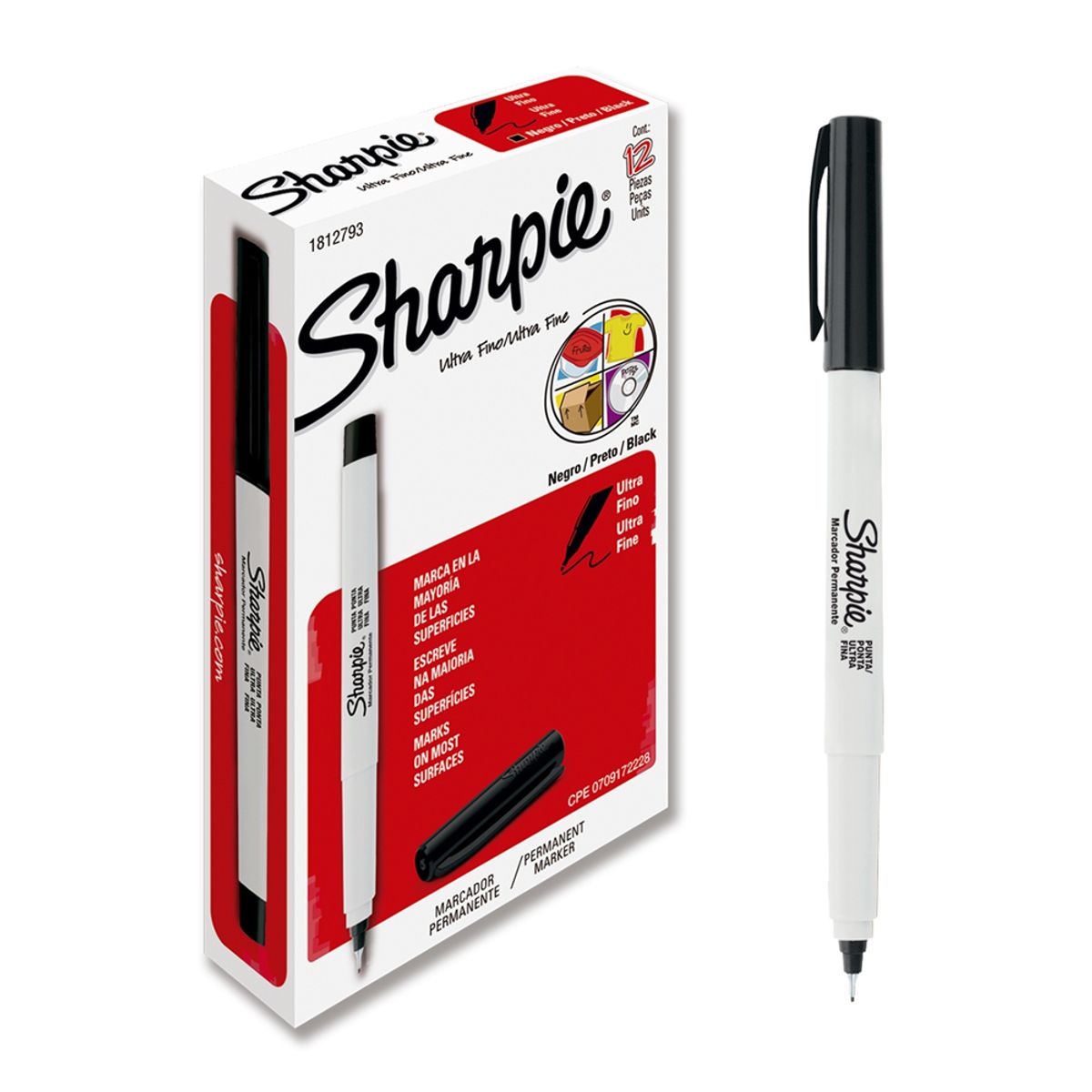 SHARPIE - Marcador Permanente Sharpie Ultra Fino Negro x 12 Unidades