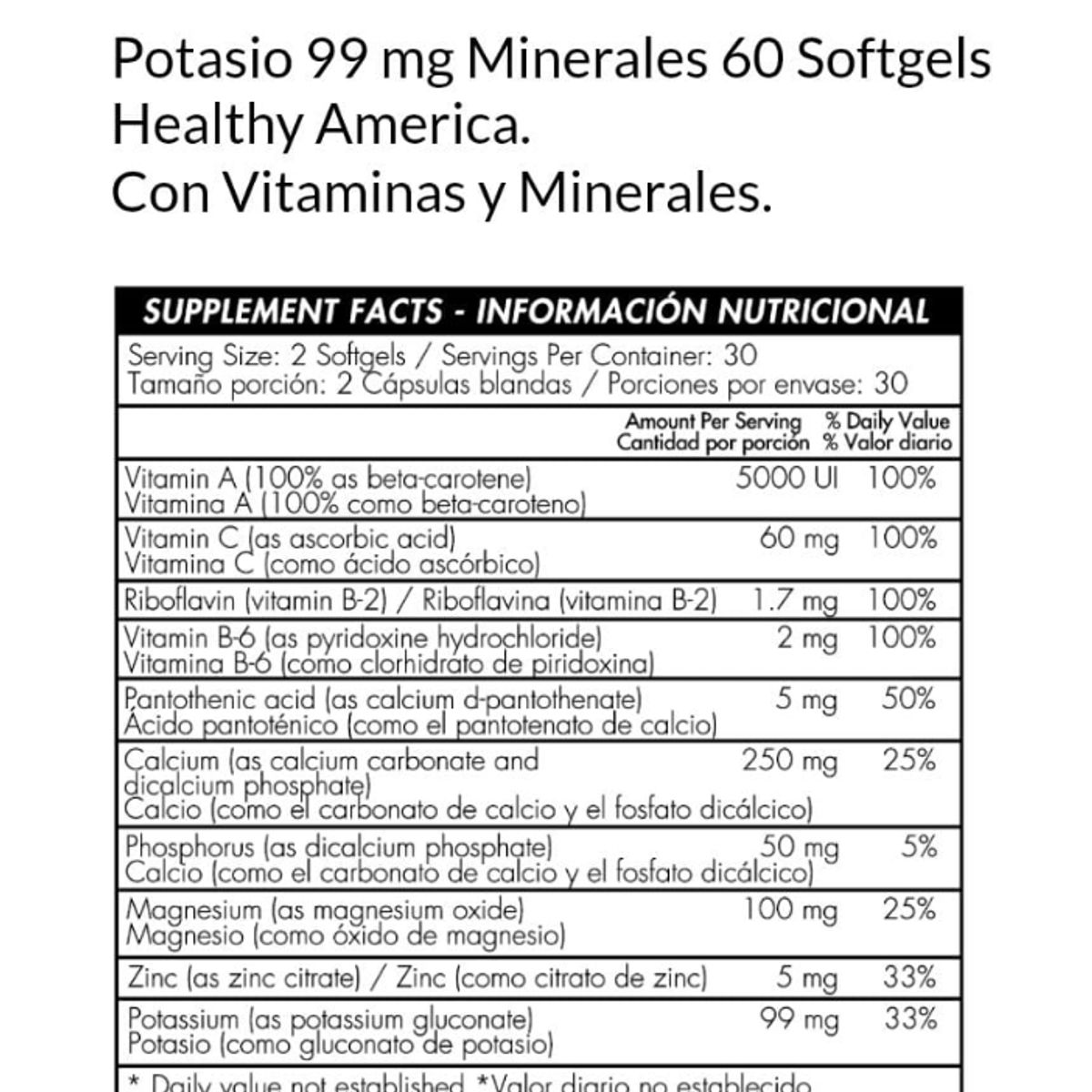 HEALTHY AMERICA - GLUCONATO DE POTASIO 99MG X 100 TABLETAS