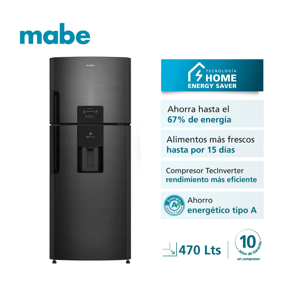 MABE - Nevera No Frost 470L Brutos Black Steel Mabe RMP470ZCC