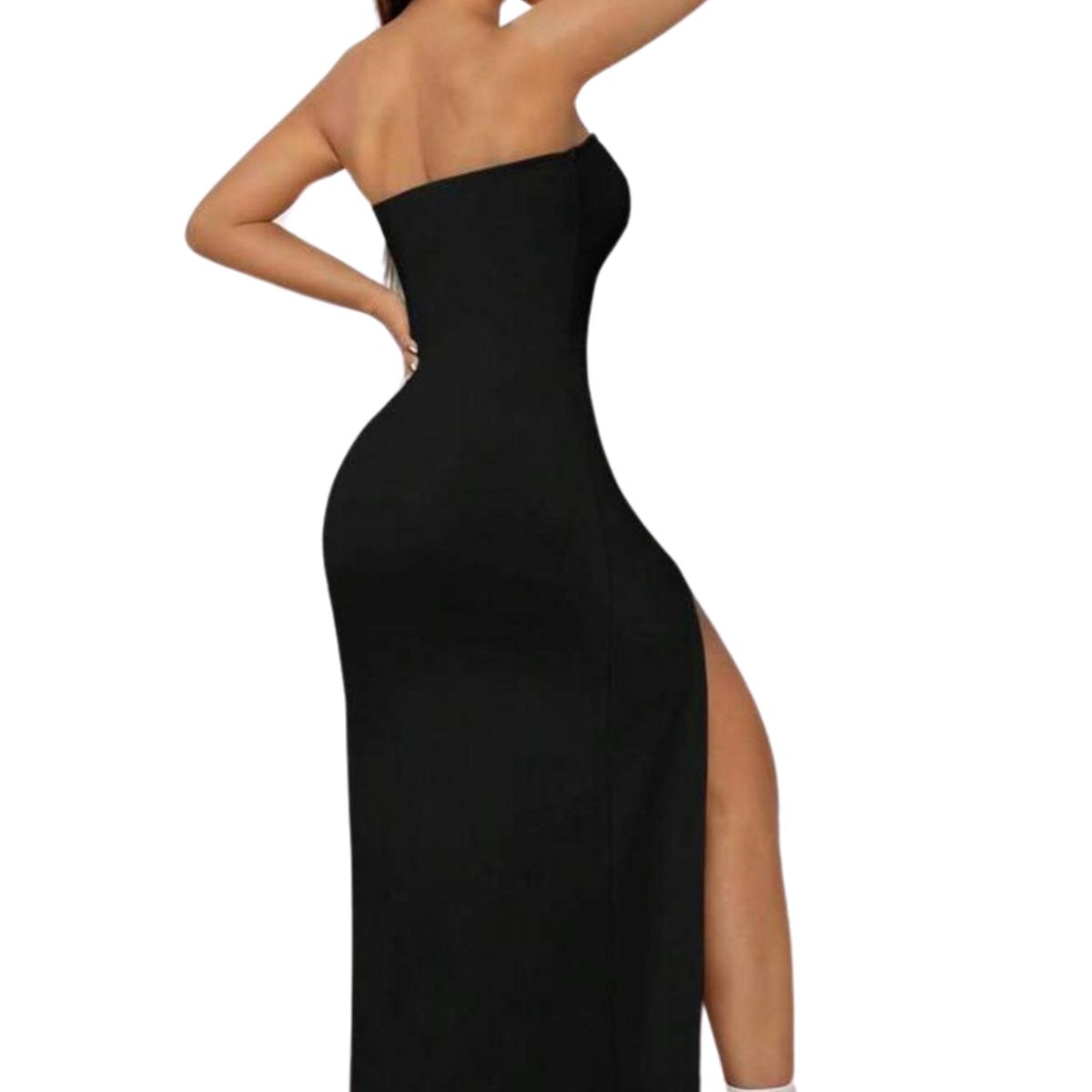 NEGRELI - Vestido Largo Strapless con Abertura Lateral  Negro Clásico