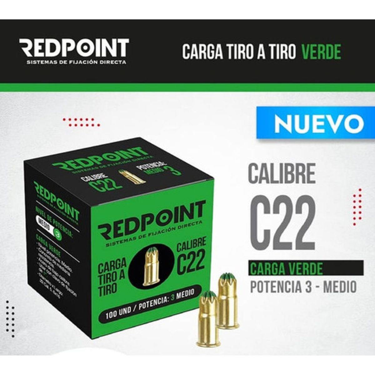 GENERICO - Fulminante Verde Calibre 22 Fijación Drywall + Clavo 1 PLG
