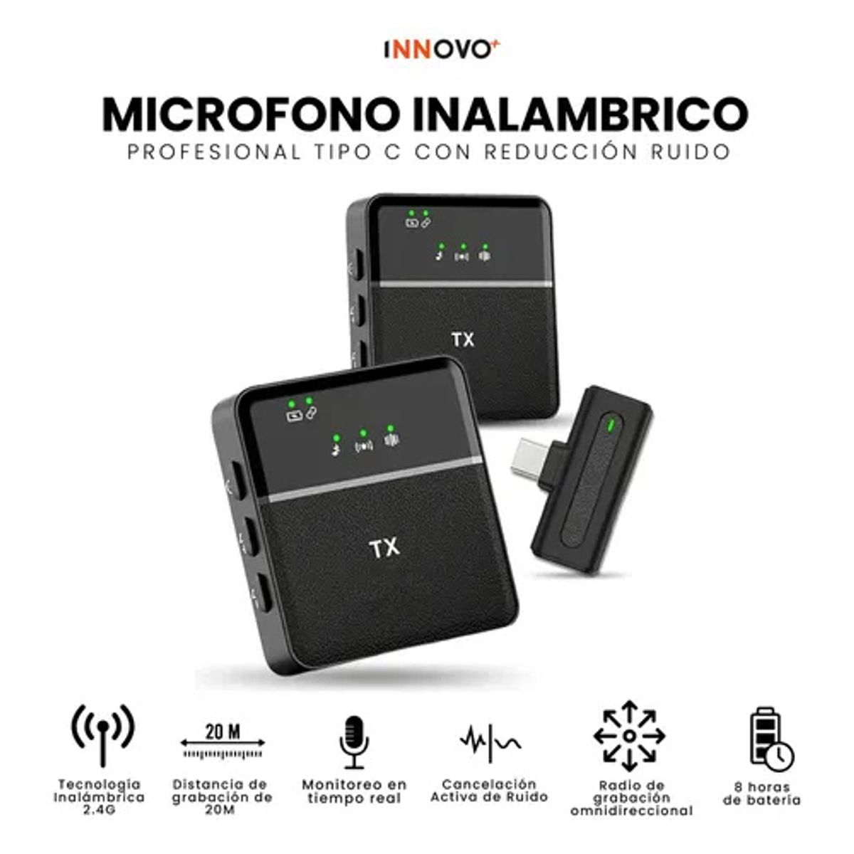 INNOVA - Micrófono De Solapa Profesional Inalámbrico Reducción De Ruido