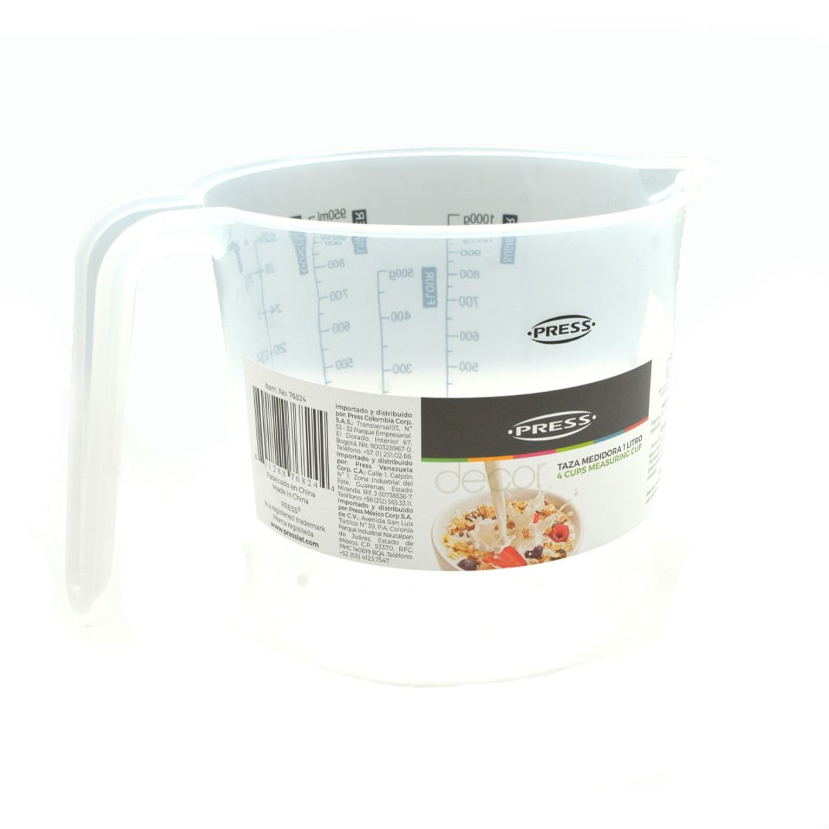 PRESS - Taza Jarra Plastica Medidora 1 Litro 950 ML PRESS 76824 Traslucido